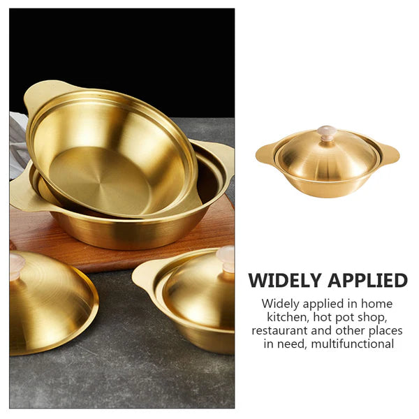 Golden Cooking Wok With Wooden Knob