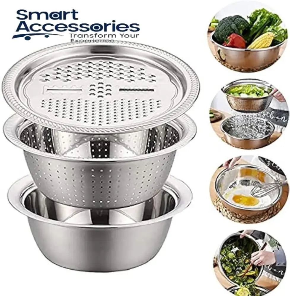 3Pcs Stainless Steel Kitchen Set Colander Slicer Grater