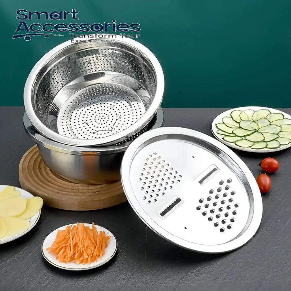 3Pcs Stainless Steel Kitchen Set Colander Slicer Grater