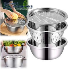 3Pcs Stainless Steel Kitchen Set Colander Slicer Grater