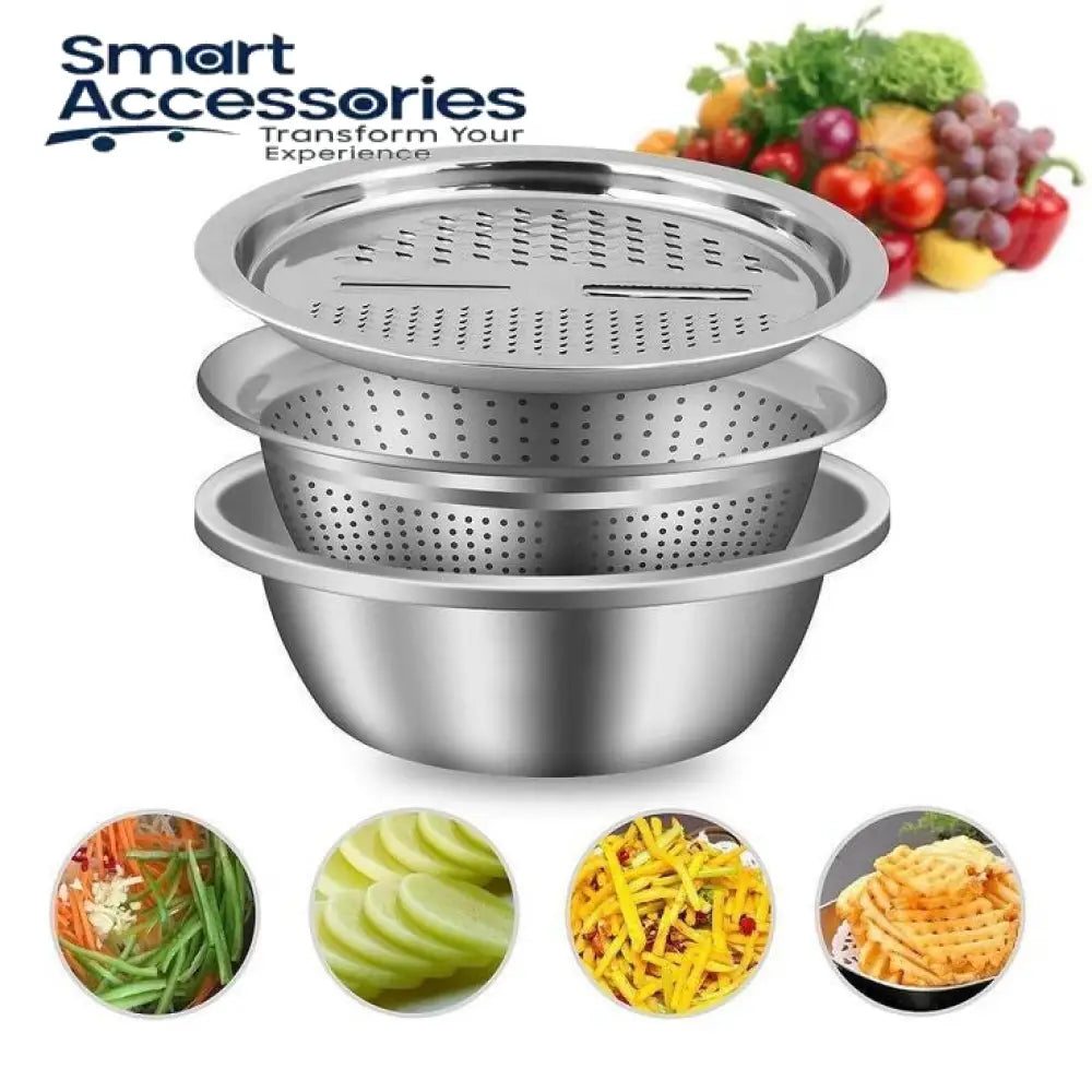 3Pcs Stainless Steel Kitchen Set Colander Slicer Grater