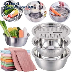 3Pcs Stainless Steel Kitchen Set Colander Slicer Grater