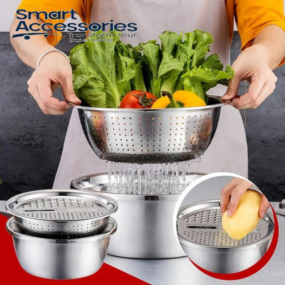 3Pcs Stainless Steel Kitchen Set Colander Slicer Grater