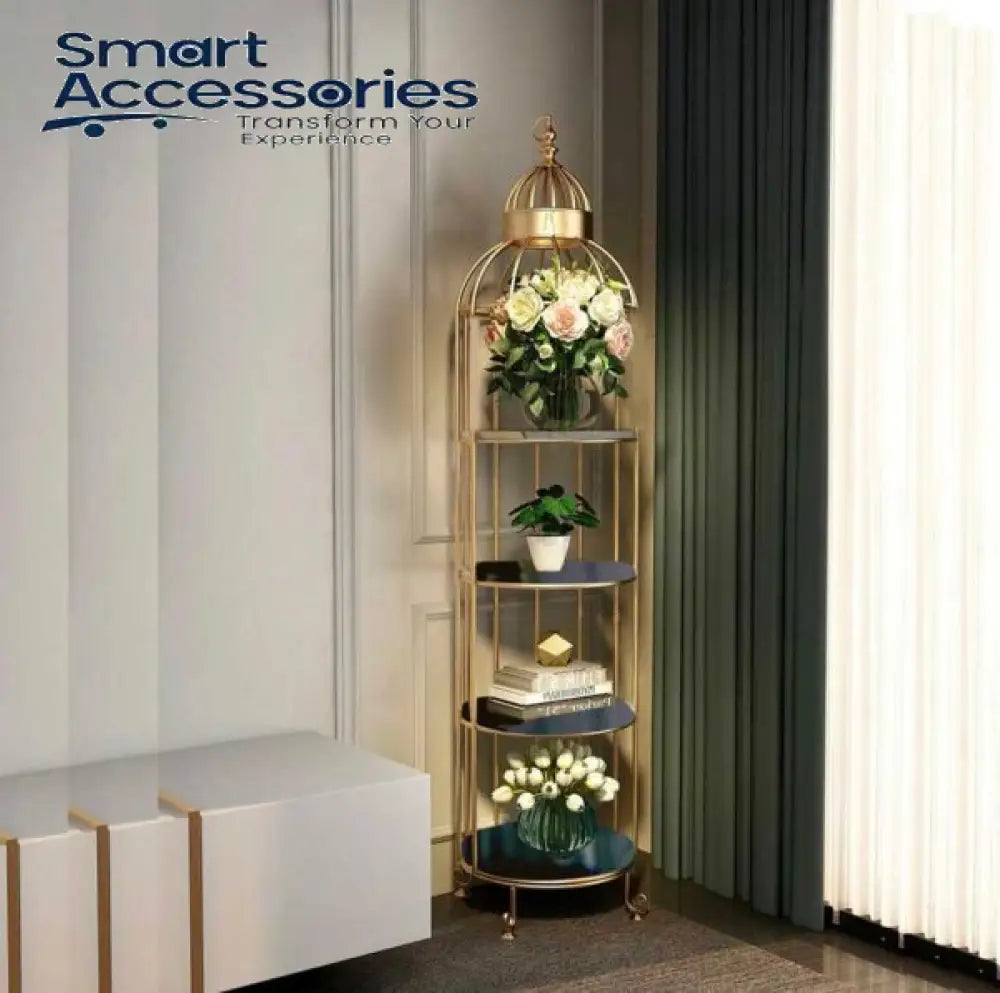 4 Layer Nordic Brass Cage Rack with Mirror Shelves – Smart Accessories PK