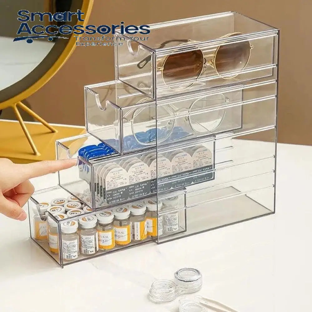 4-Layer Plastic Drawer Storage Box Transparent Dustproof Sunglasses