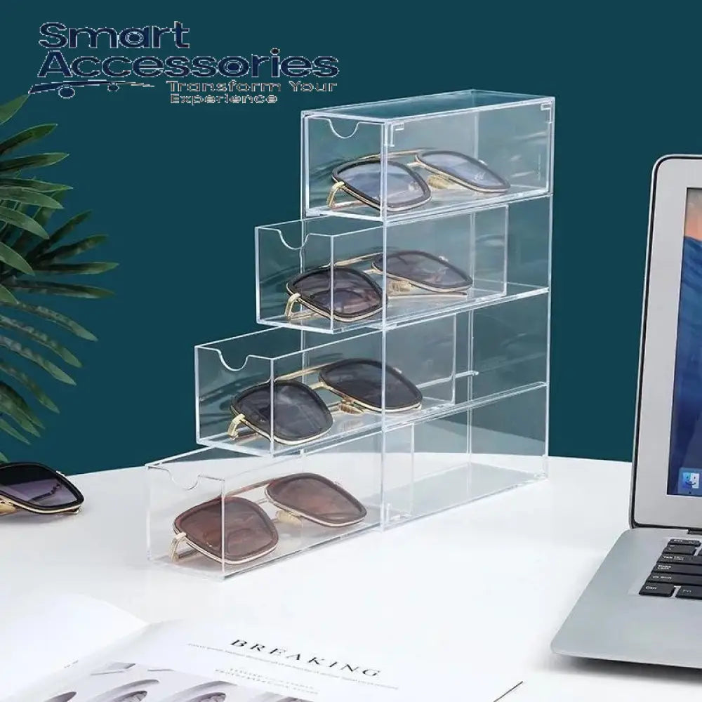 4-Layer Plastic Drawer Storage Box Transparent Dustproof Sunglasses