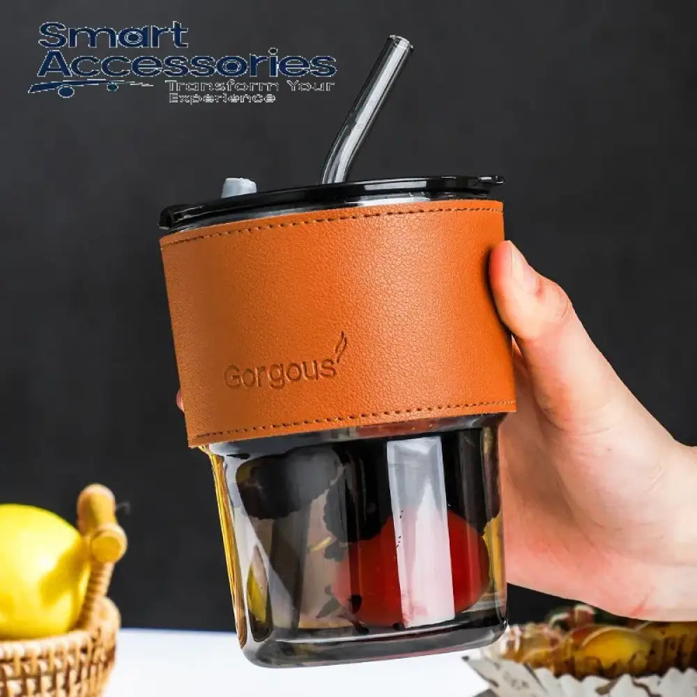 400Ml Creative Amber Straw Glass Large-Capacity Coffee Cup