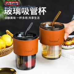 400Ml Creative Amber Straw Glass Large-Capacity Coffee Cup