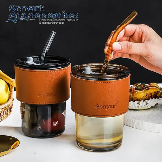 400Ml Creative Amber Straw Glass Large-Capacity Coffee Cup
