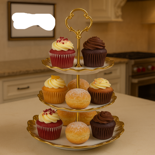 Ceramic 3-Tier Cake Stand – Foldable Dessert & Snack Display Tray