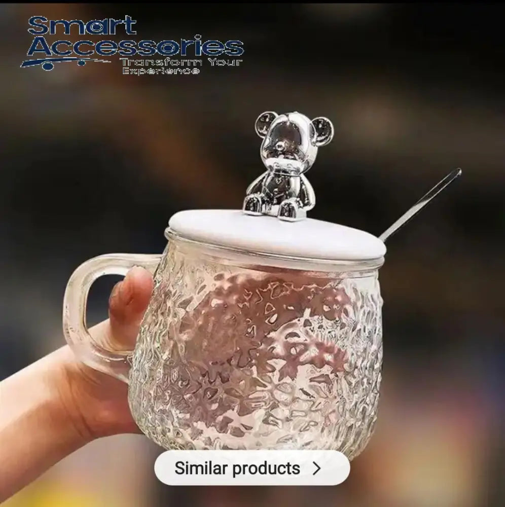 450Ml Cute Mug With Lid Spoon Heat-Resistant Glass Water Cup