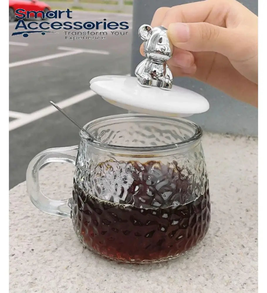 450Ml Cute Mug With Lid Spoon Heat-Resistant Glass Water Cup