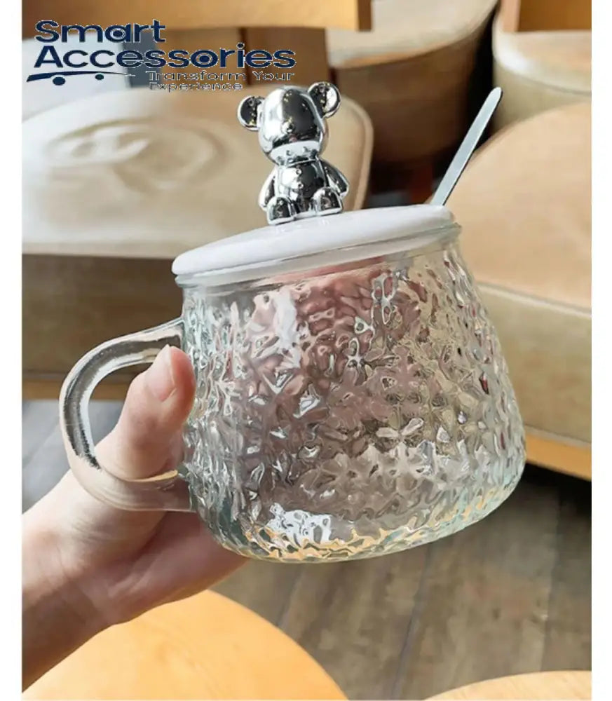 450Ml Cute Mug With Lid Spoon Heat-Resistant Glass Water Cup