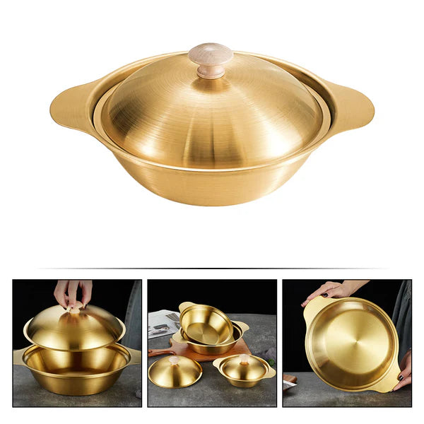 Golden Cooking Wok With Wooden Knob