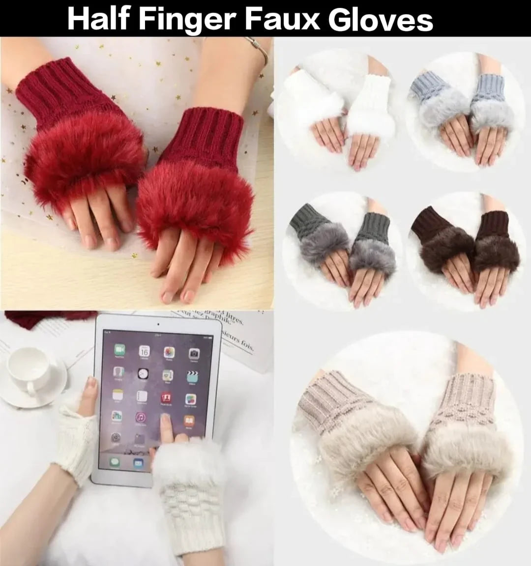 Wool Half Finger Gloves for Girls