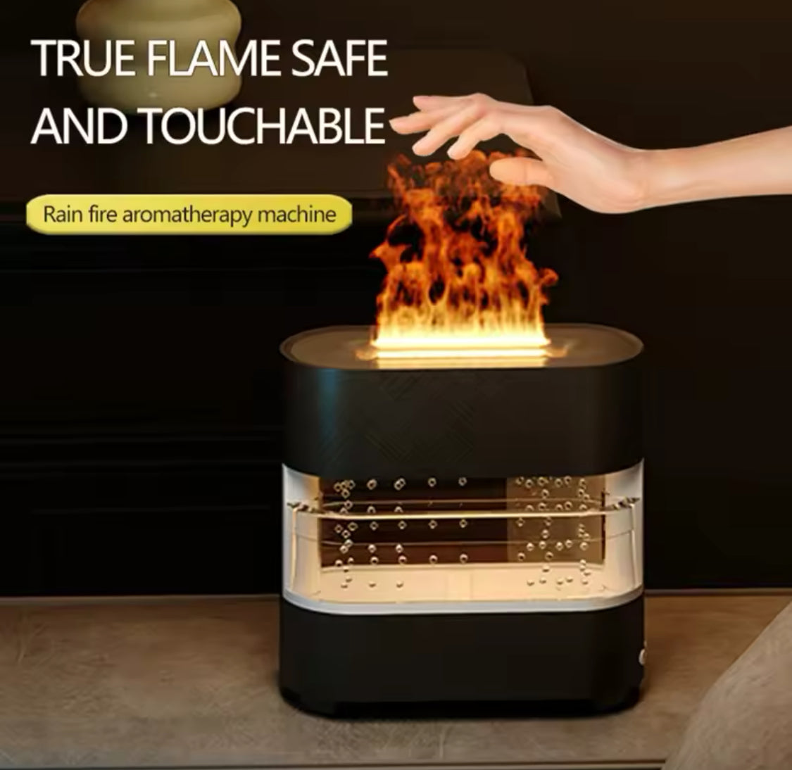 Rain Drops Simulation Flame Humidifier, Colourful Rain And Fire Aroma Diffuser