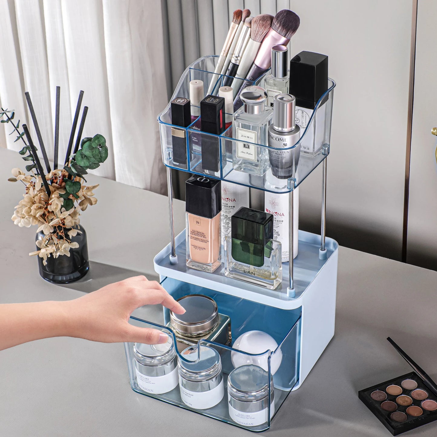 "Luxury 3-Tier Cosmetic & Skincare Organizer with Dustproof Cover"