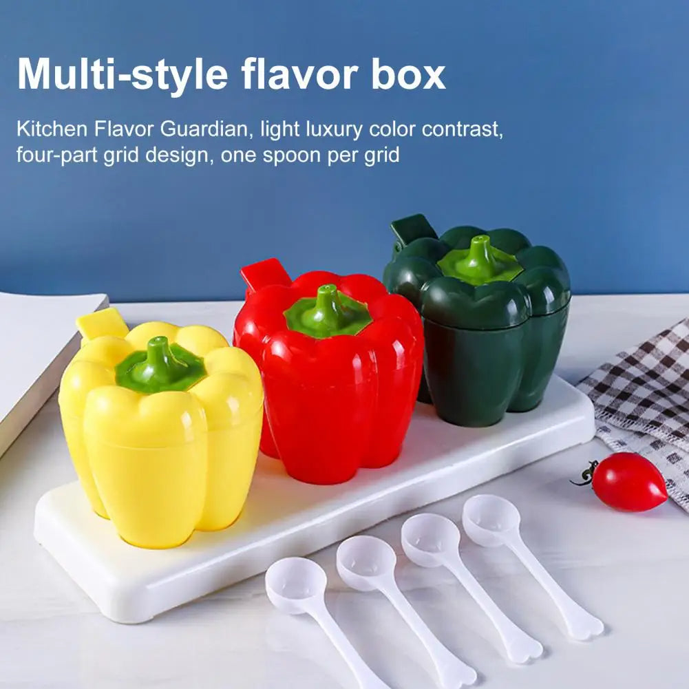 4 In1 Seasoning Storage With Spoon For Pepper Spice Plastic Jar Creative Chili Shape