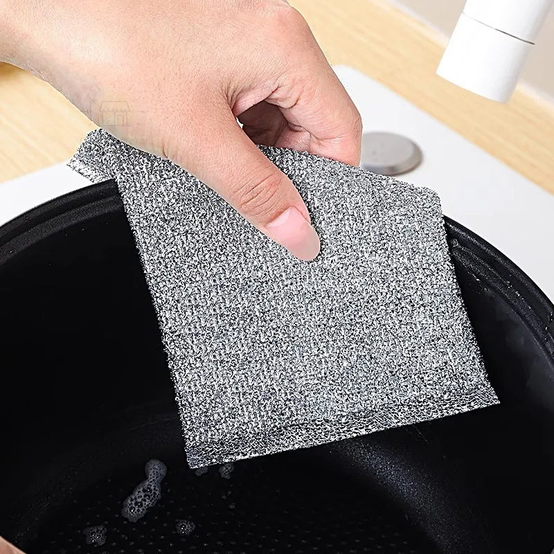 Pack of 5 Magic Cleaning Cloth Thickened Double -sided Steel Wire Dishcloth Kitchen Dish Pot Silver WireWashdishing Rags Clean Tools