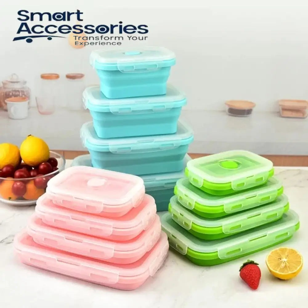 4Pcs Set Square Folding Silicone Lunch Box Portable Food