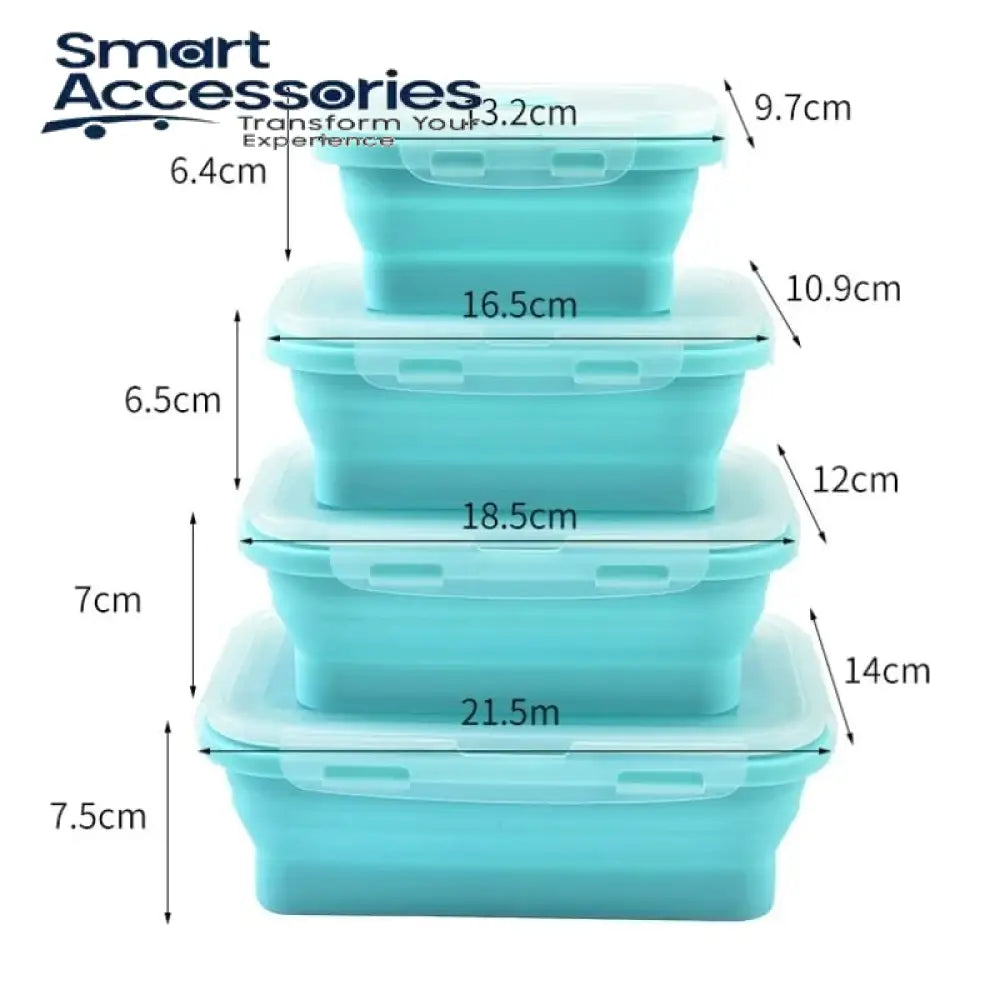 4Pcs Set Square Folding Silicone Lunch Box Portable Food