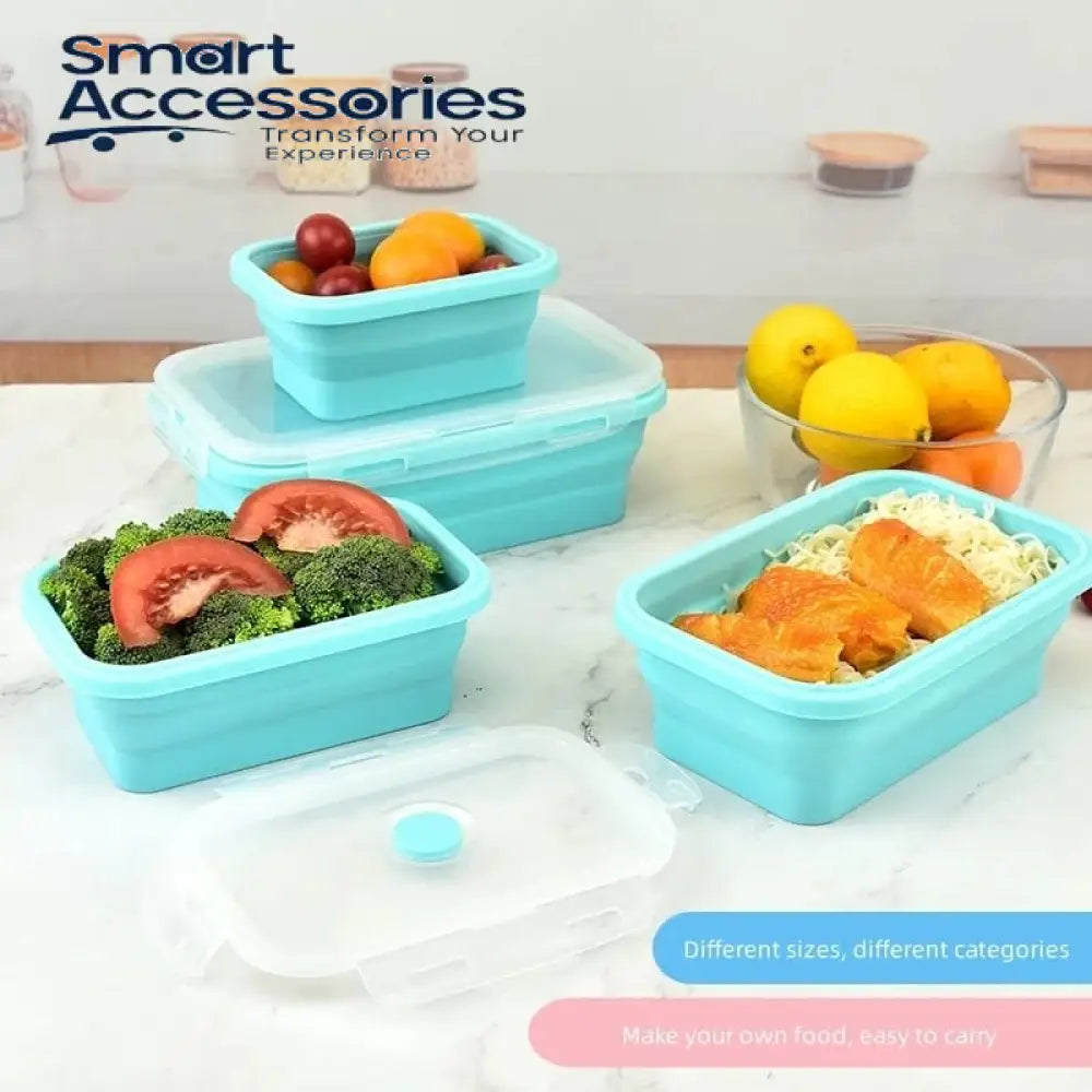 4Pcs Set Square Folding Silicone Lunch Box Portable Food