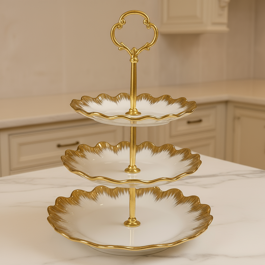 Ceramic 3-Tier Cake Stand – Foldable Dessert & Snack Display Tray