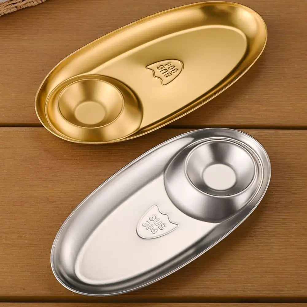 Stainless Oval Dinner & Dipping Plate GOLDEN