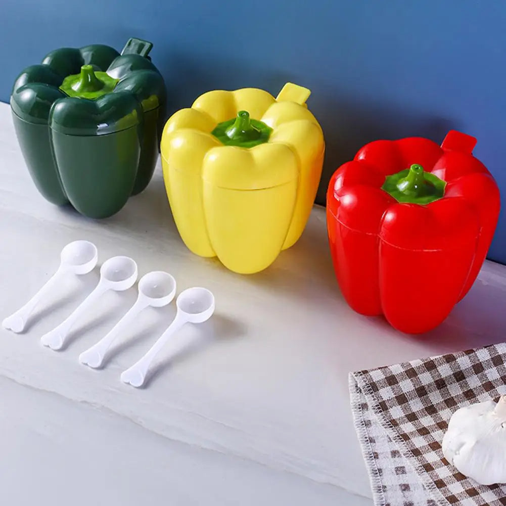 4 In1 Seasoning Storage With Spoon For Pepper Spice Plastic Jar Creative Chili Shape