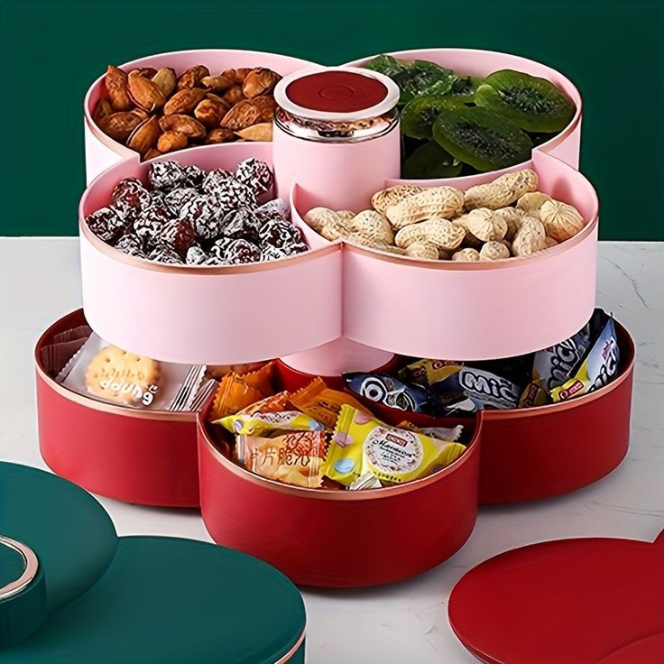 Multi Compartment Plastic Rotating Dry Fruit Tray