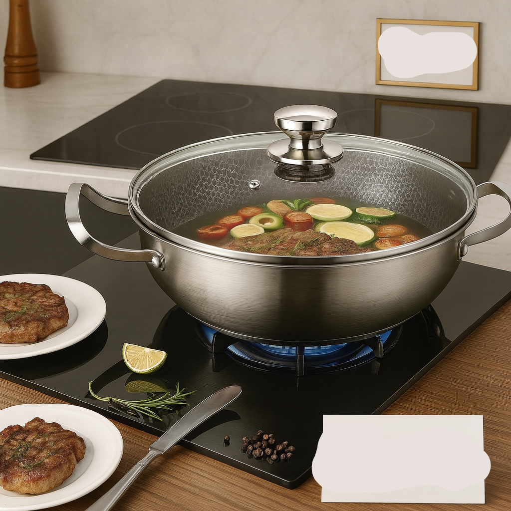 Stainless Steel Frying Pan – Non-Stick Honeycomb Wok for Gas Stove (28cm)