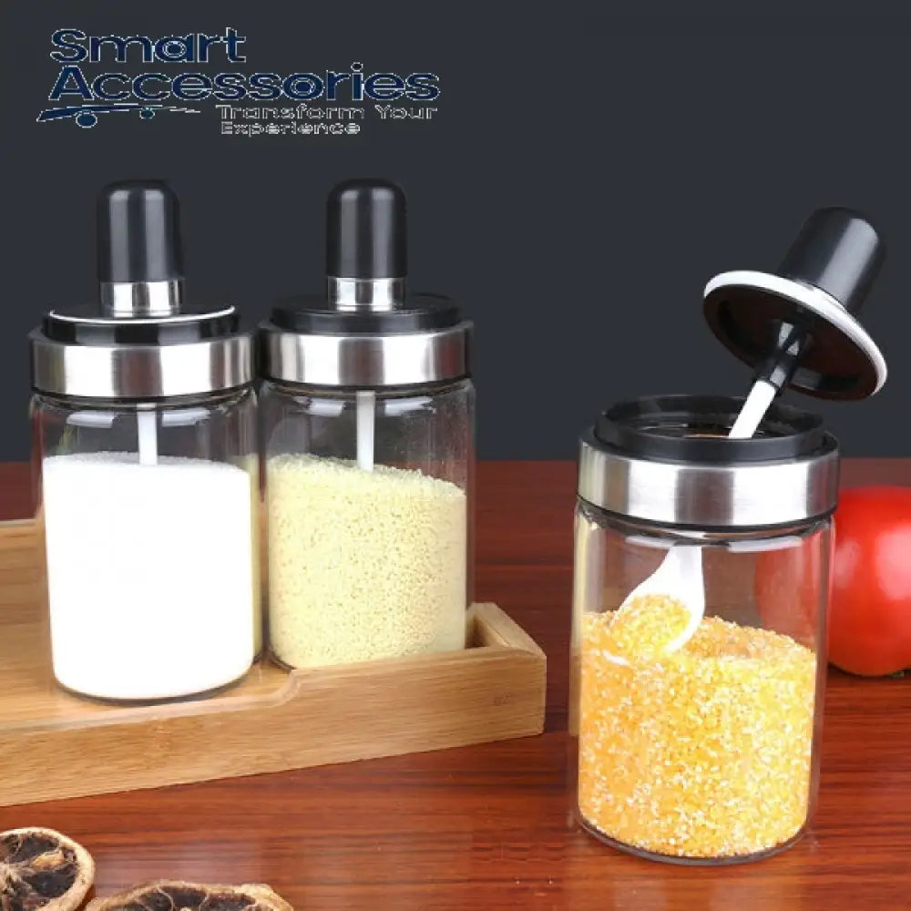 6 Pcs Condiment Spice Jars Revolving Base