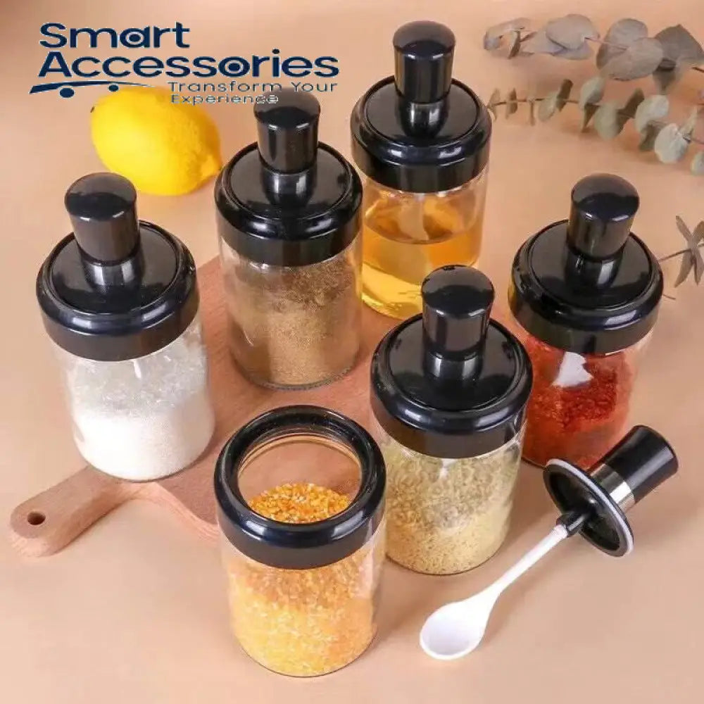 6 Pcs Condiment Spice Jars Revolving Base