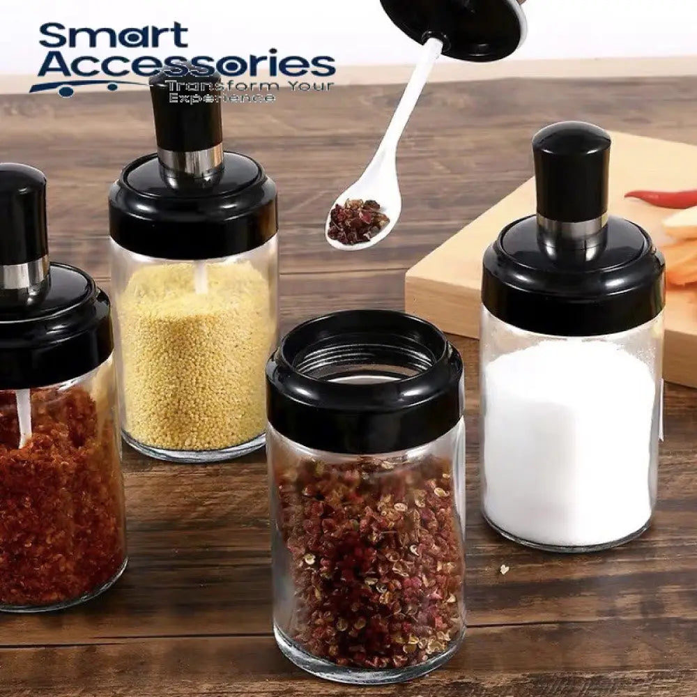 6 Pcs Condiment Spice Jars Revolving Base