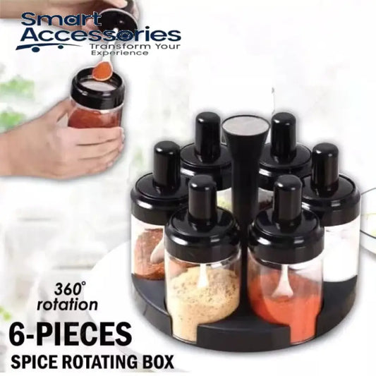 6 Pcs Condiment Spice Jars Revolving Base