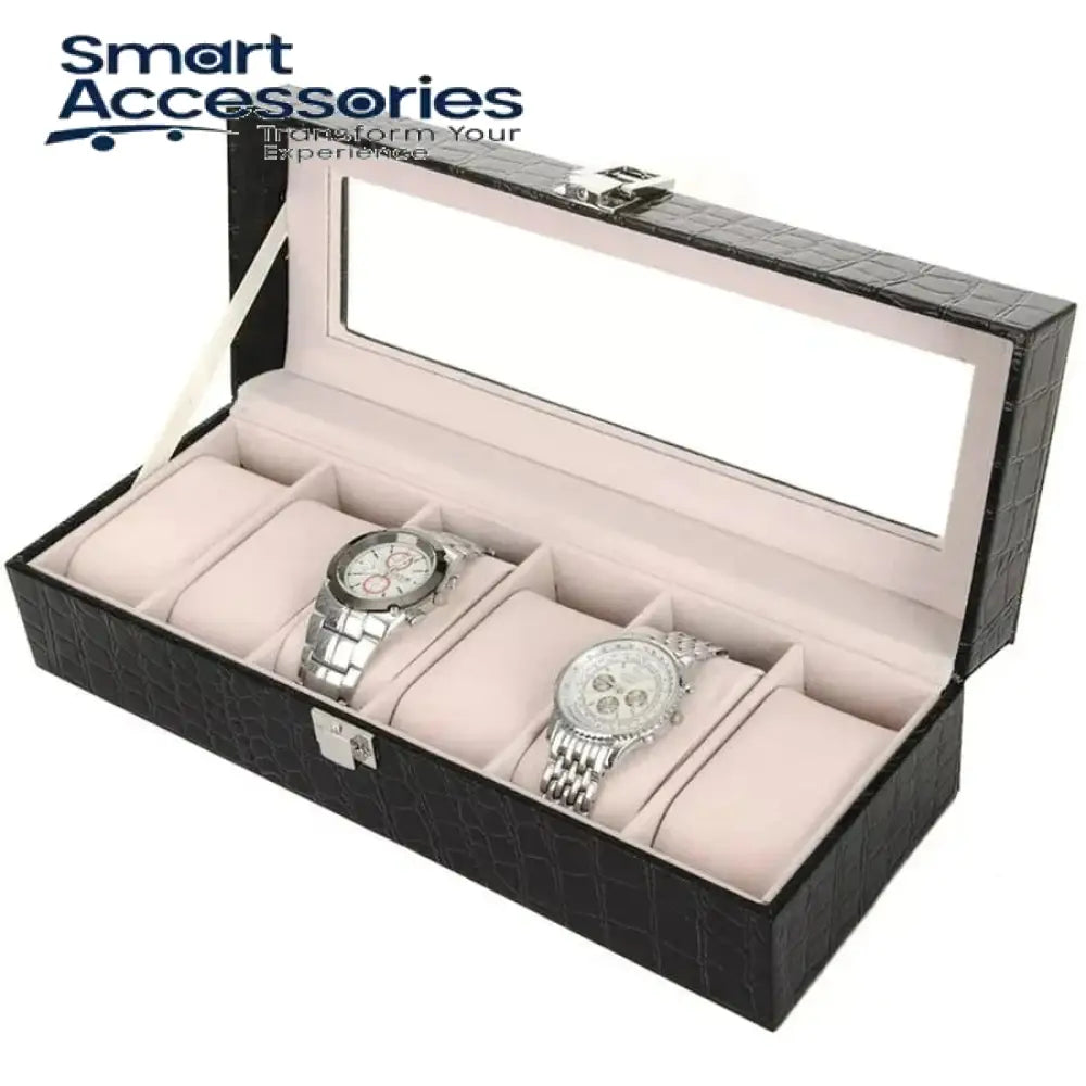 6 Slot Watch Storage Box Crocodile Texture (Premium)