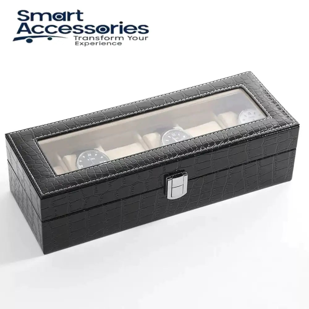 6 Slot Watch Storage Box Crocodile Texture (Premium)