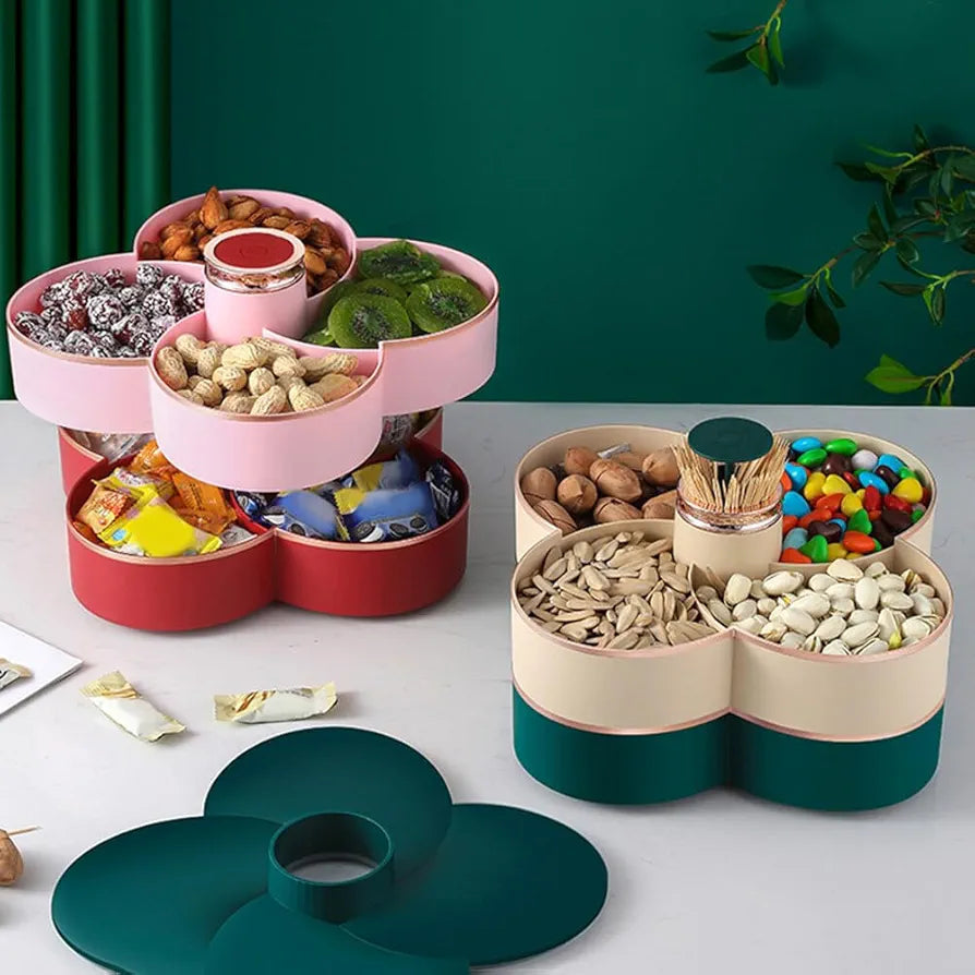 Multi Compartment Plastic Rotating Dry Fruit Tray