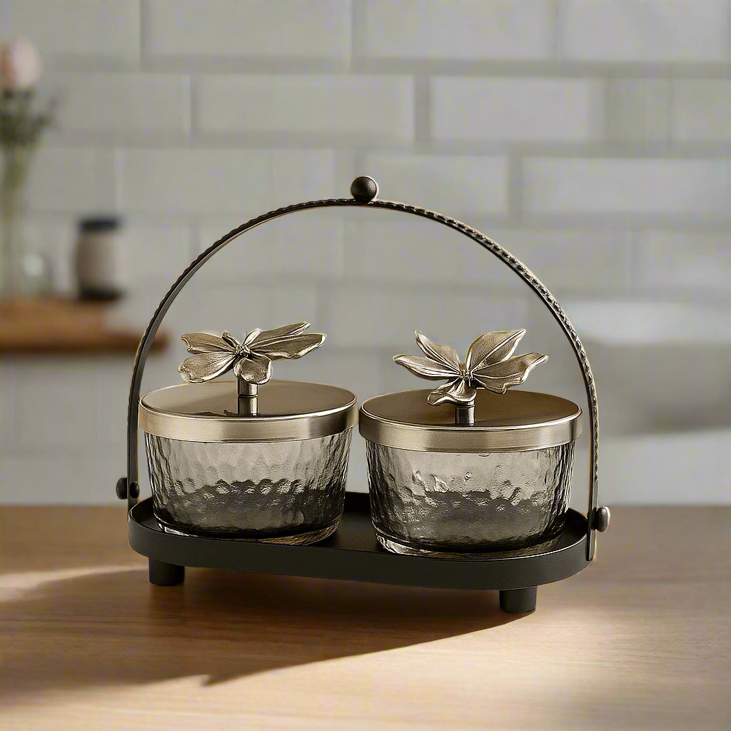 Black & Silver Butterfly 2-Piece Condiment Set with Handle