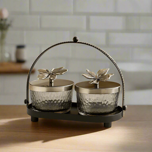 Black & Silver Butterfly 2-Piece Condiment Set with Handle