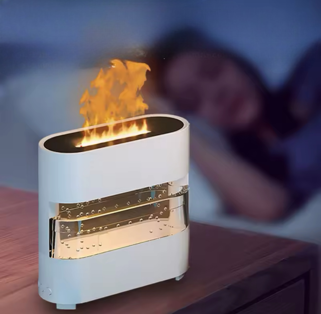 Rain Drops Simulation Flame Humidifier, Colourful Rain And Fire Aroma Diffuser