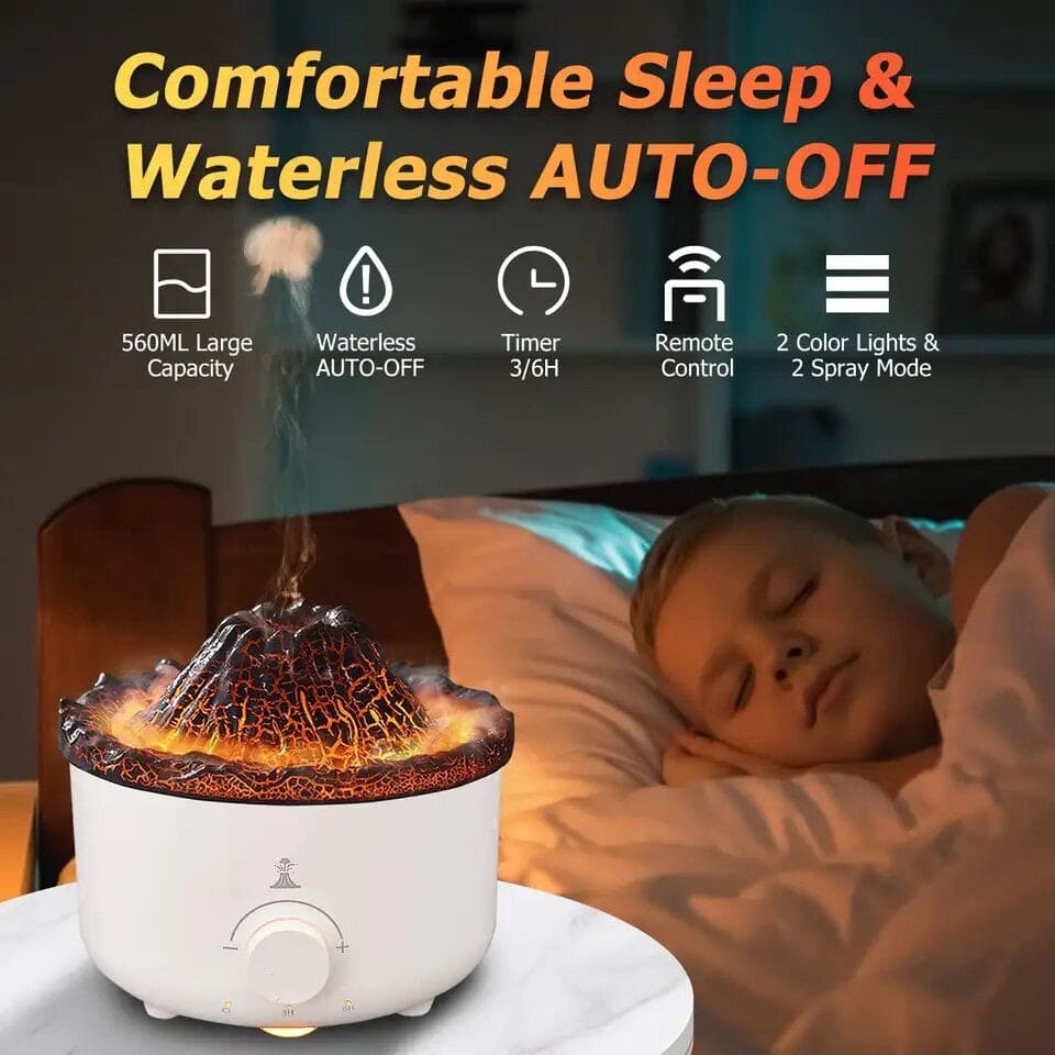 Volcano Aroma Humidifier, Flame Humidifier with Night Light Lamp