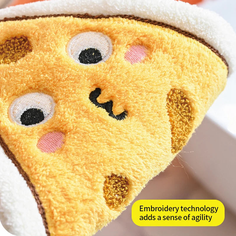 "Cute Bread & Cheese Hanging Hand Towel – Soft Coral Fleece, Ultra Absorbent"