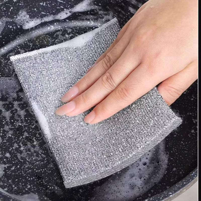 Pack of 5 Magic Cleaning Cloth Thickened Double -sided Steel Wire Dishcloth Kitchen Dish Pot Silver WireWashdishing Rags Clean Tools