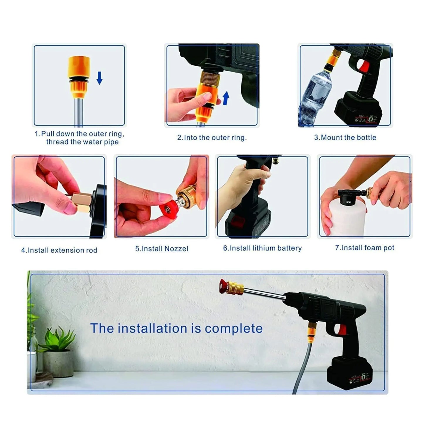 48V Cordless High Pressure Washer Gun – Rechargeable, Portable for Car, Bike & Solar Cleaning