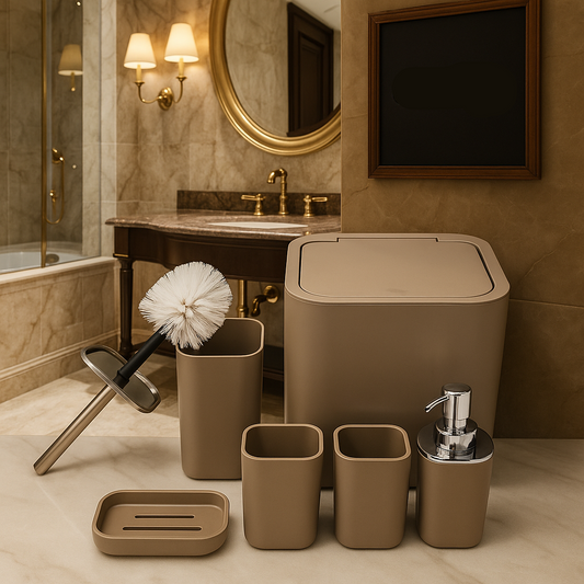 Premium Beige 6 Pcs Bathroom Set – Modern Accessories