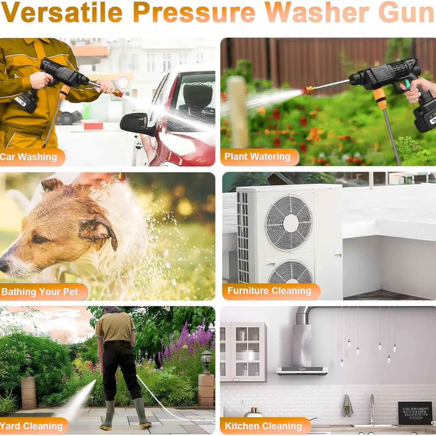 48V Cordless High Pressure Washer Gun – Rechargeable, Portable for Car, Bike & Solar Cleaning