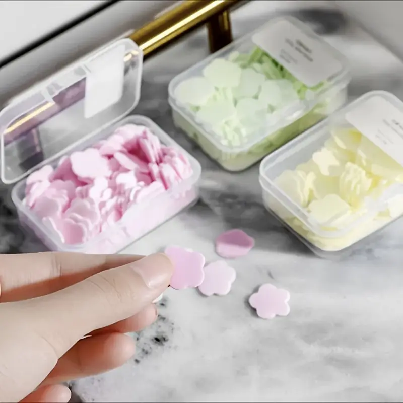 Mini Scented Portable Paper Soap Petals – 100pcs Box for Travel & Hygiene