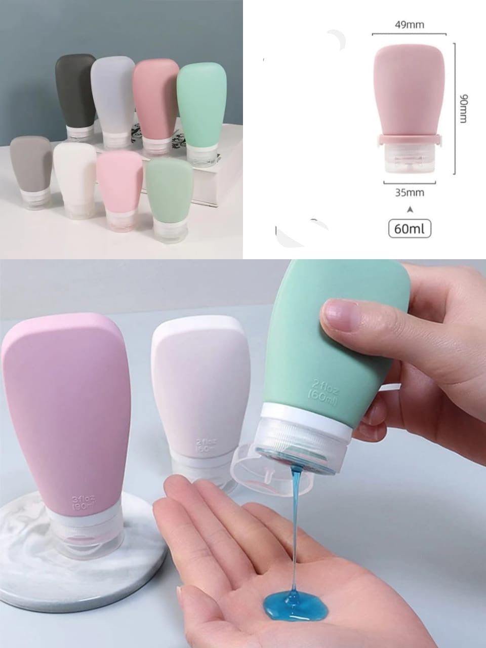 Silicone Refillable Travel Bottle, Portable Leakproof Shampoo Bottle, Container Squeeze Tube Empty Bottle