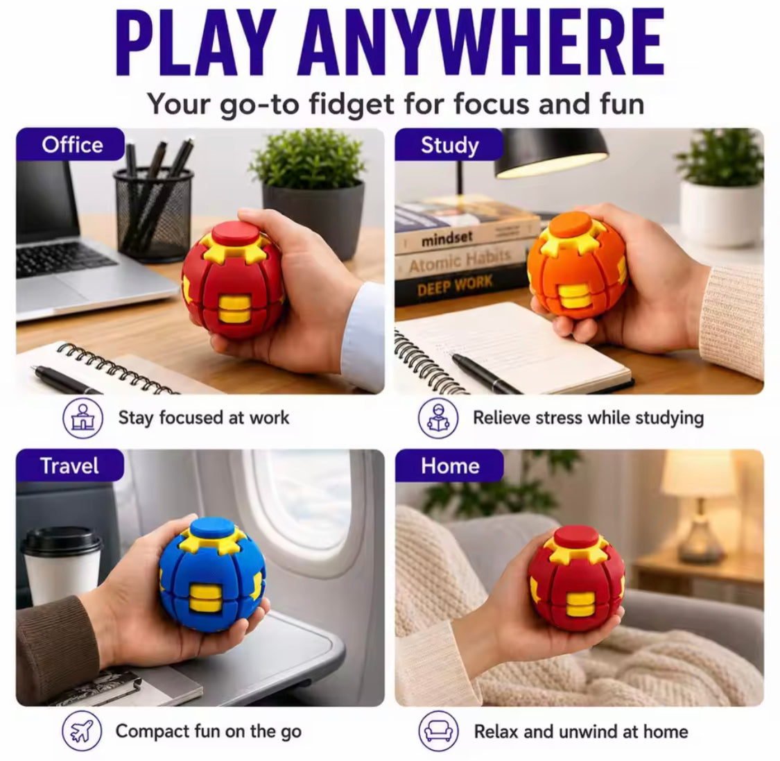 Fidget Magic Ball Spinner Cube Toy with Light – 3D Stress Relief Rotating Gyro Puzzle